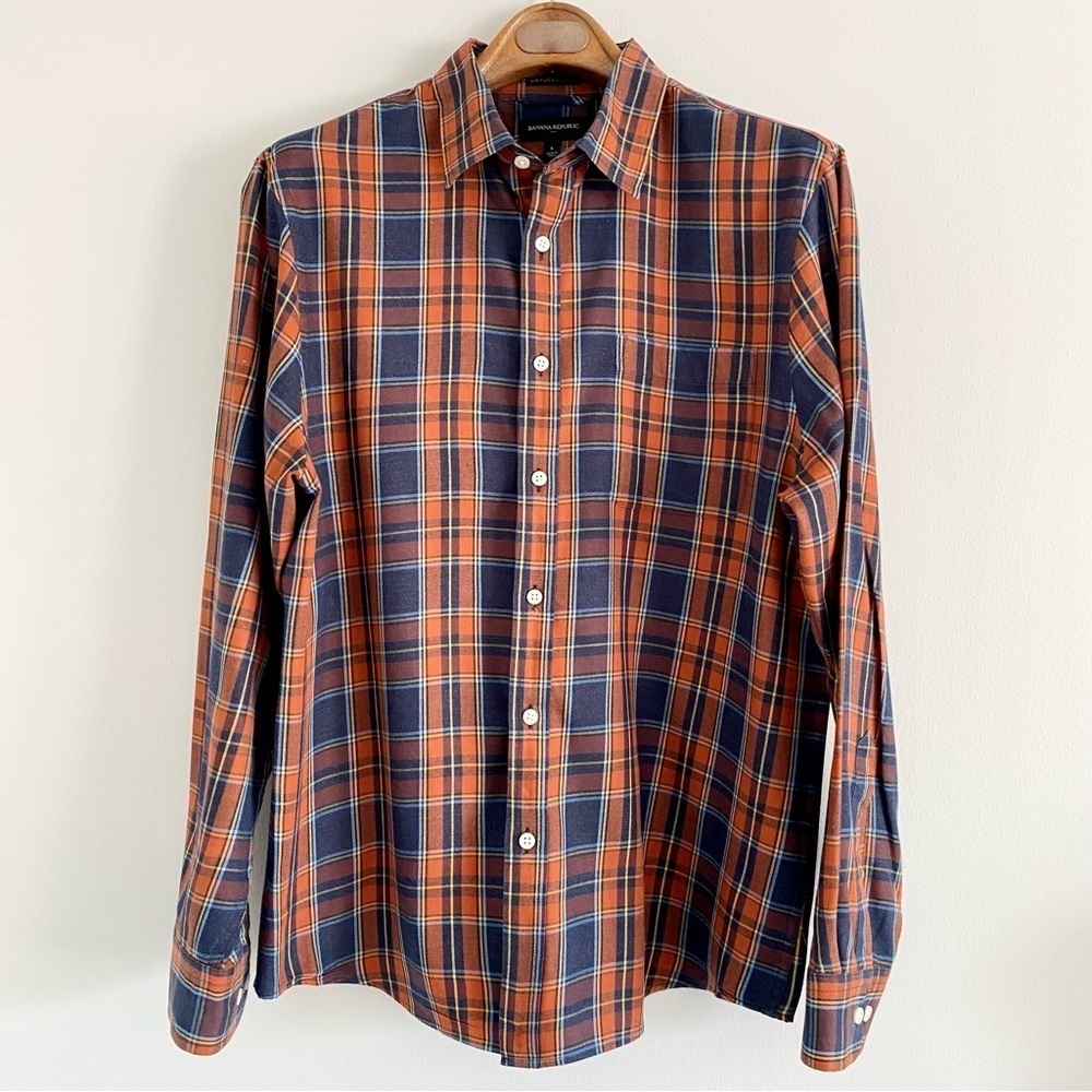 Banana Republic Untucked Fit Plaid Shirt Size Large